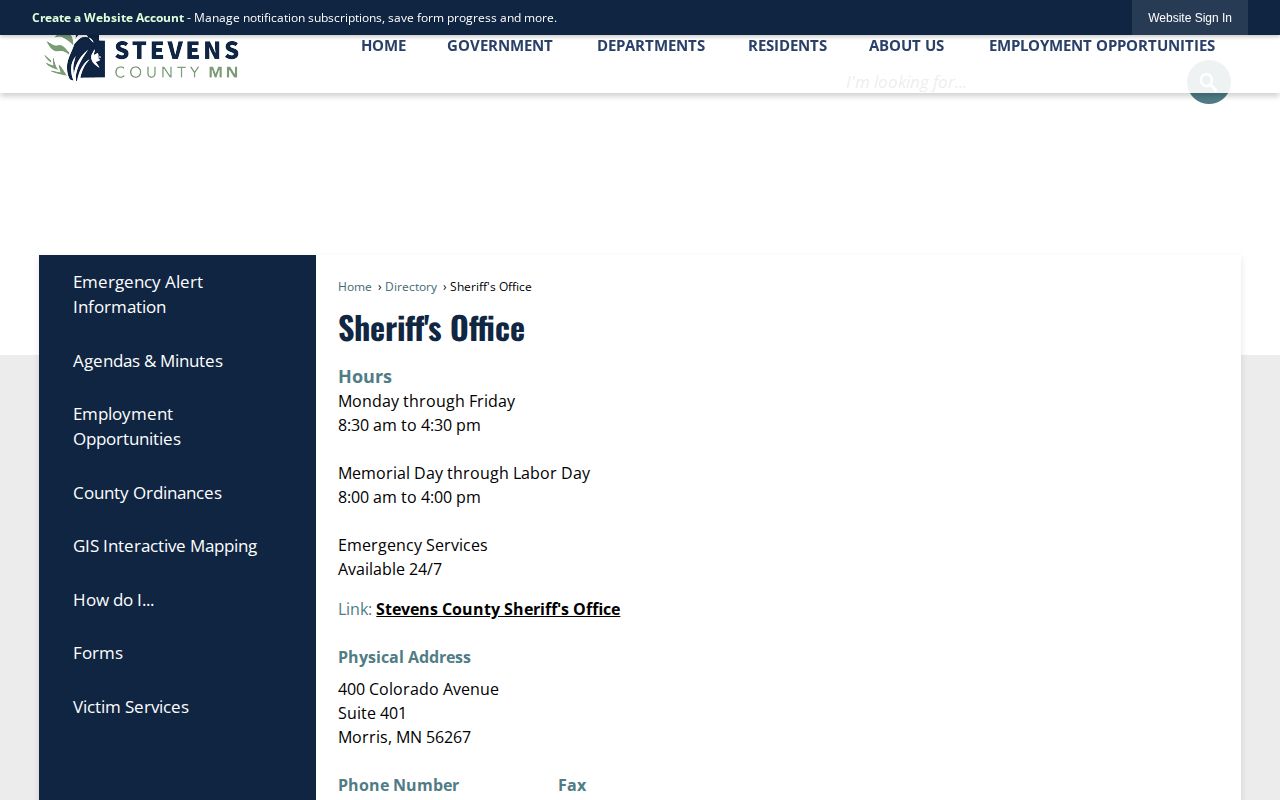 Stevens County Sheriff booking-record contact directory